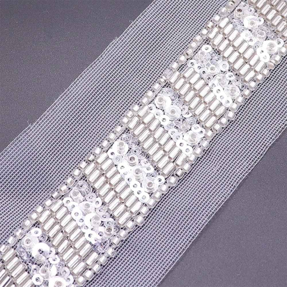Custom Made High Quality Lace Beading Trimming Machine Embroidery Sew On Pearls Beaded Lace Trims