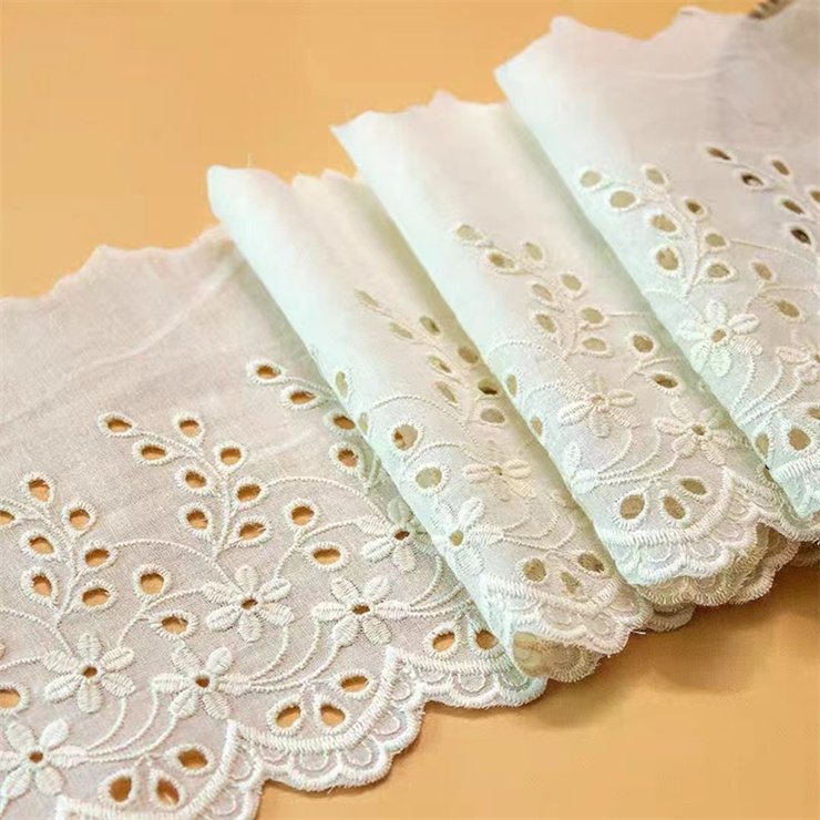 Wide eyed cotton edge embroidery with white and black 100% cotton edge fabric lace for women's dresses