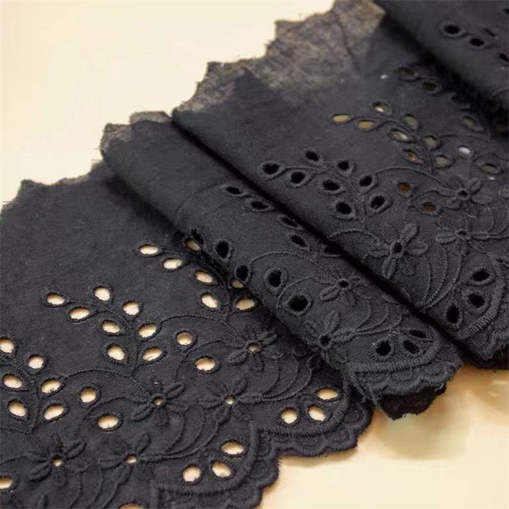 Wide eyed cotton edge embroidery with white and black 100% cotton edge fabric lace for women's dresses