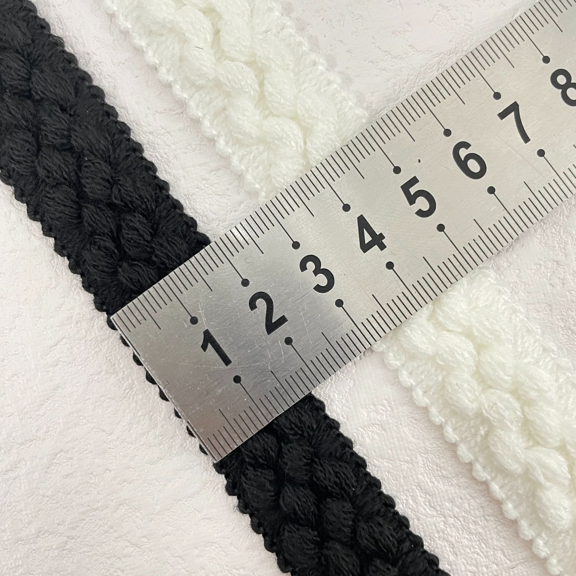 Width 2 cm black polyester pipping lace trim white wool weaving lace ribbon For dress skirt accessories
