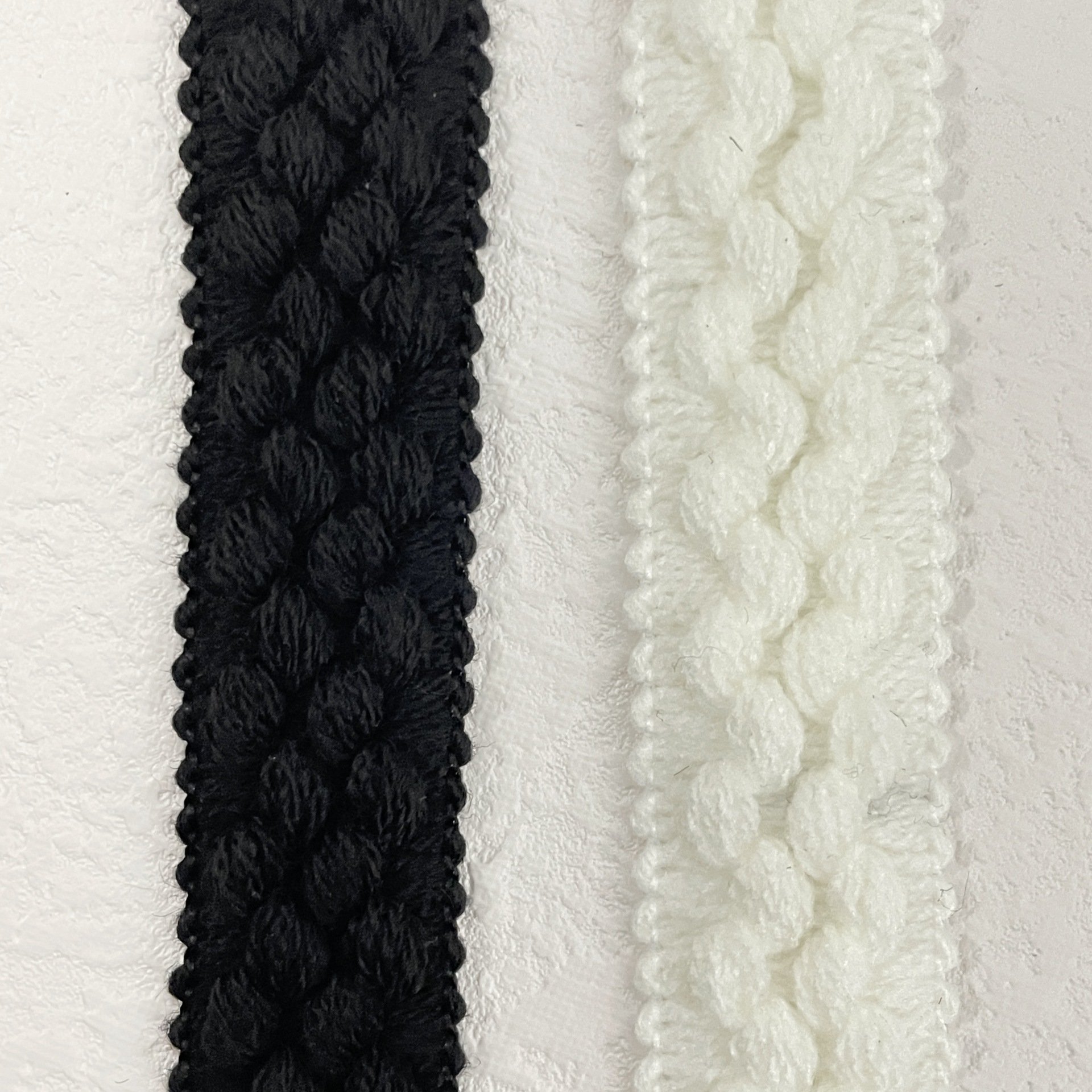 Width 2 cm black polyester pipping lace trim white wool weaving lace ribbon For dress skirt accessories
