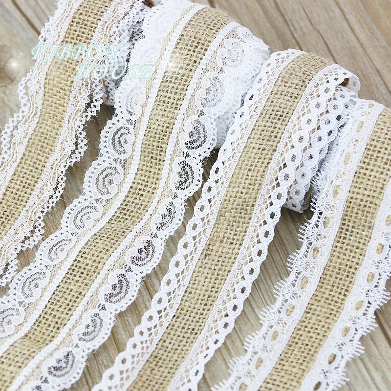(5 Meters/lot) Natural Jute Burlap Ribbon Cotton Edge DIY Trim Fabric Sewing Wedding Decoration Lace Wholesale