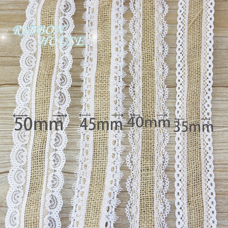 (5 Meters/lot) Natural Jute Burlap Ribbon Cotton Edge DIY Trim Fabric Sewing Wedding Decoration Lace Wholesale