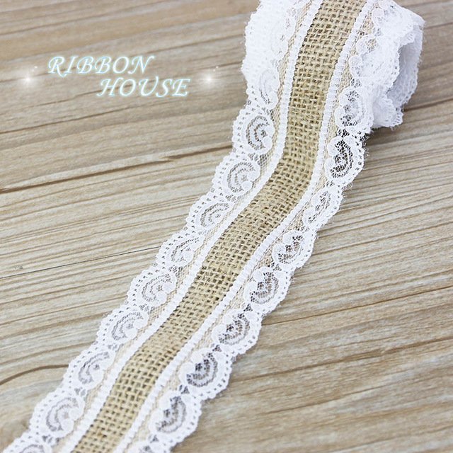 (5 Meters/lot) Natural Jute Burlap Ribbon Cotton Edge DIY Trim Fabric Sewing Wedding Decoration Lace Wholesale