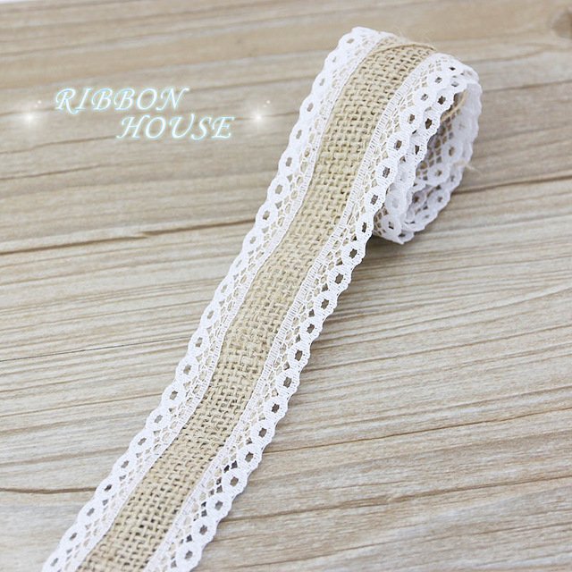 (5 Meters/lot) Natural Jute Burlap Ribbon Cotton Edge DIY Trim Fabric Sewing Wedding Decoration Lace Wholesale