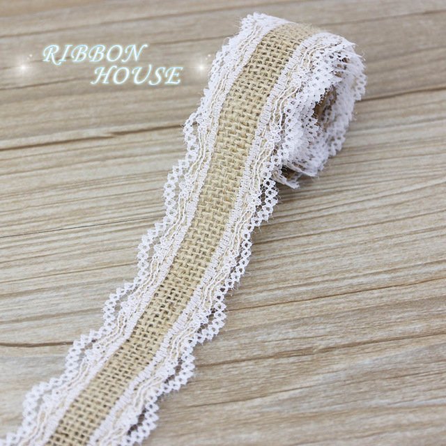 (5 Meters/lot) Natural Jute Burlap Ribbon Cotton Edge DIY Trim Fabric Sewing Wedding Decoration Lace Wholesale