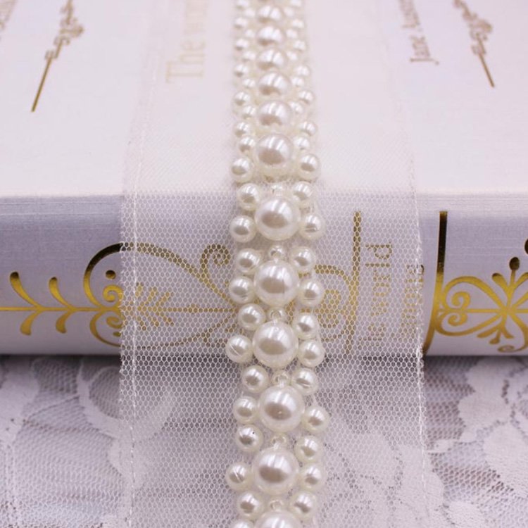 fancy handmade sewing decorative pearl lace trim for ladies clothing