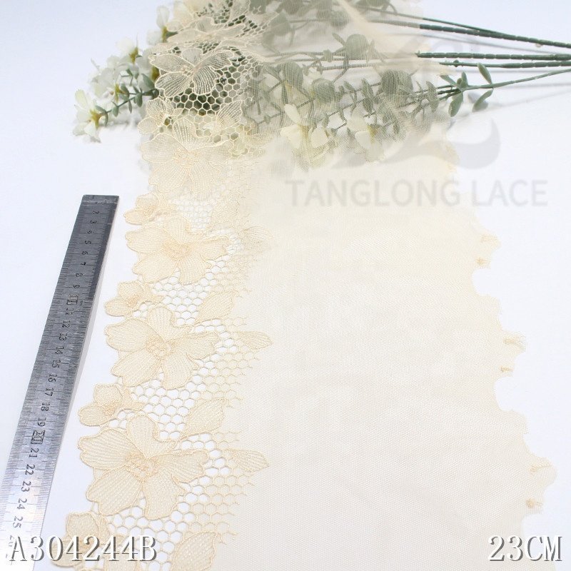 Custom Colors Delicate Shiny Flowers Tulle Embroidery Mesh Water-soluble Edge Lace Trim For Women Dress Garment