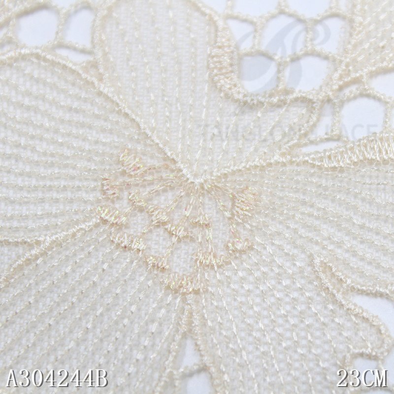 Custom Colors Delicate Shiny Flowers Tulle Embroidery Mesh Water-soluble Edge Lace Trim For Women Dress Garment