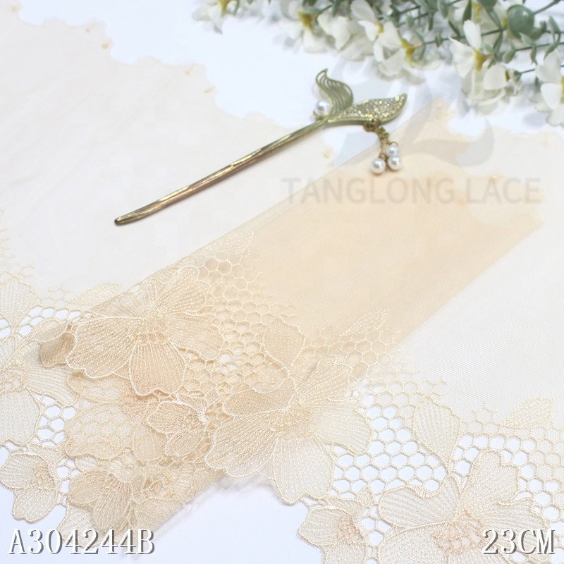 Custom Colors Delicate Shiny Flowers Tulle Embroidery Mesh Water-soluble Edge Lace Trim For Women Dress Garment