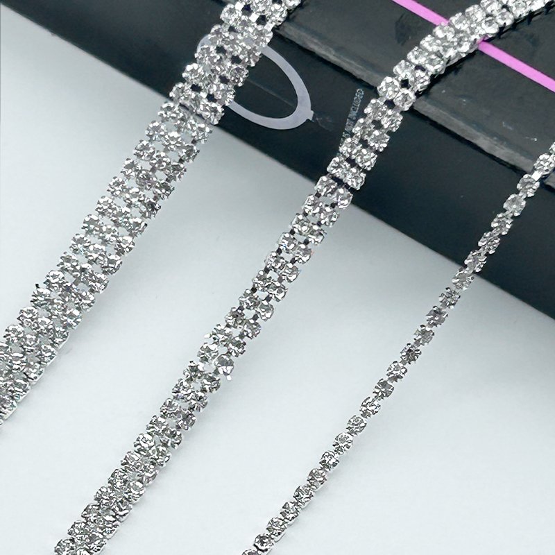 Crystal 1 2 3 Rows Glass Rhinestone cup chain Sew on Rhinestone Trim for DIY Clothing Decoration