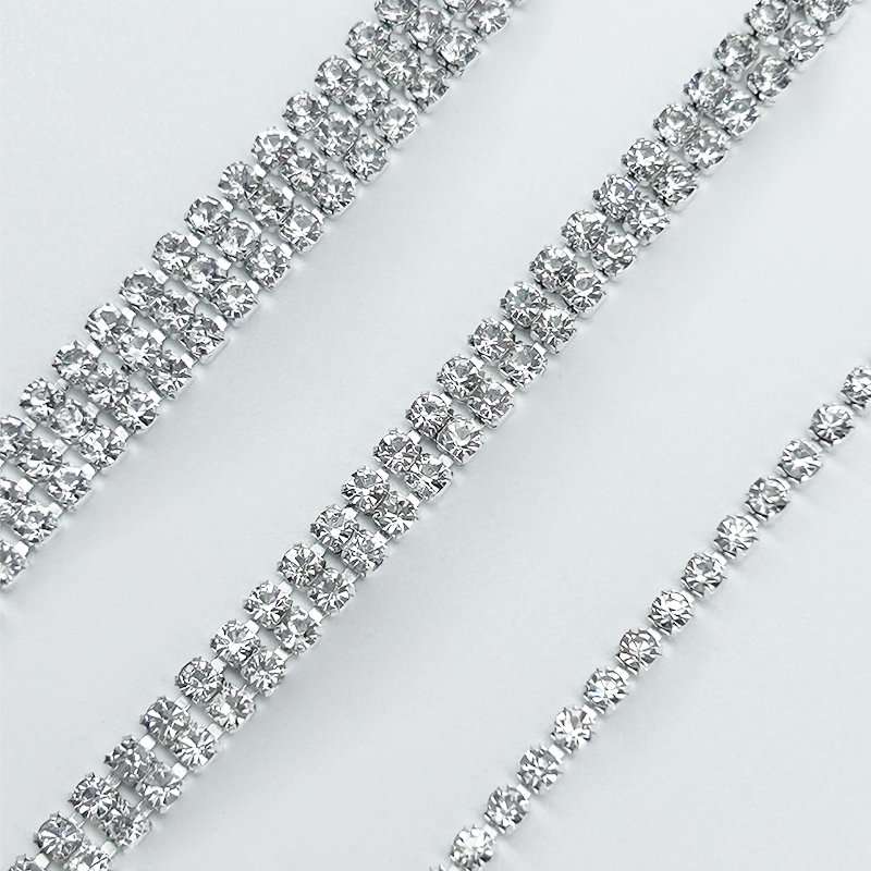 Crystal 1 2 3 Rows Glass Rhinestone cup chain Sew on Rhinestone Trim for DIY Clothing Decoration