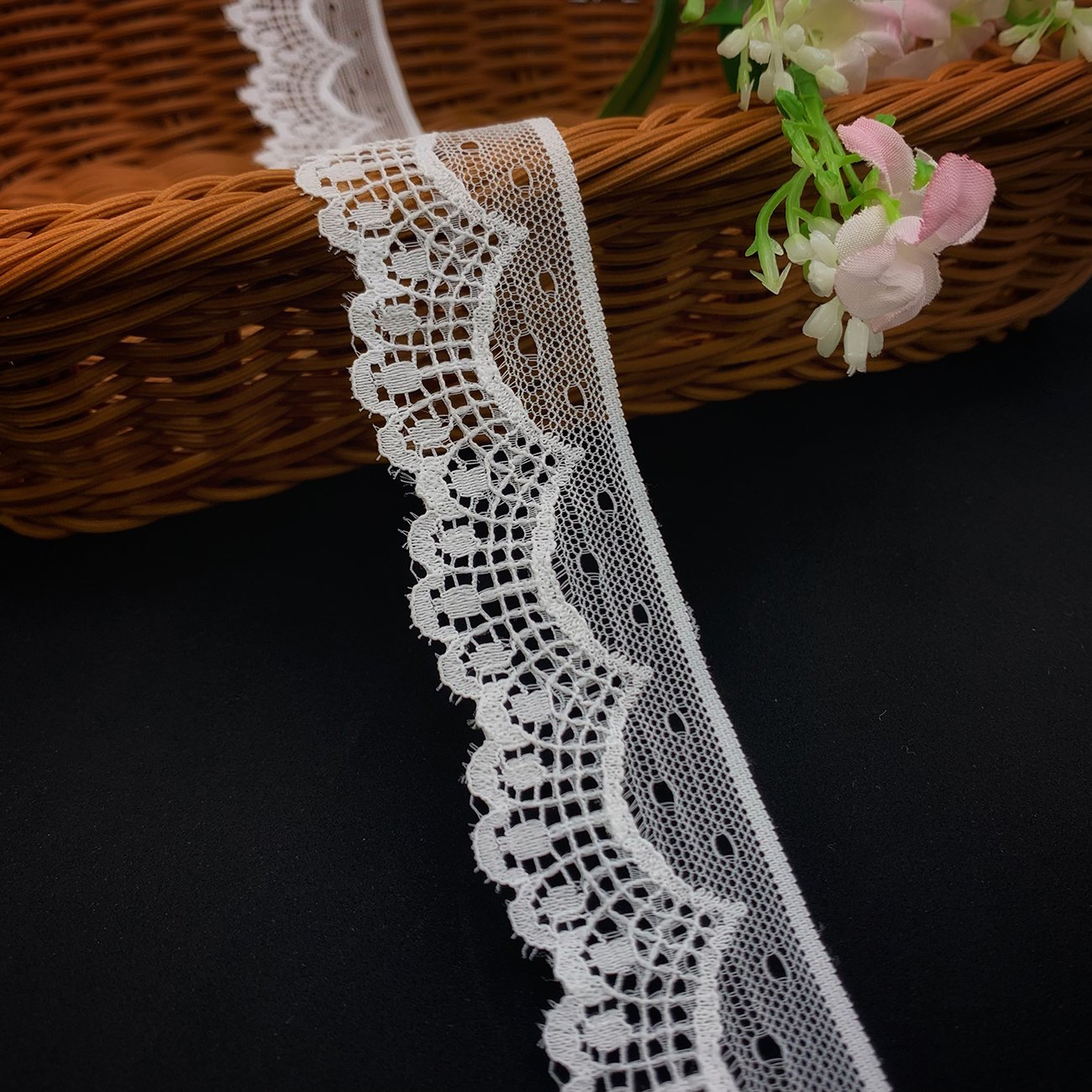 High Quality mesh no elastic lace white embroidery lace trim for garment