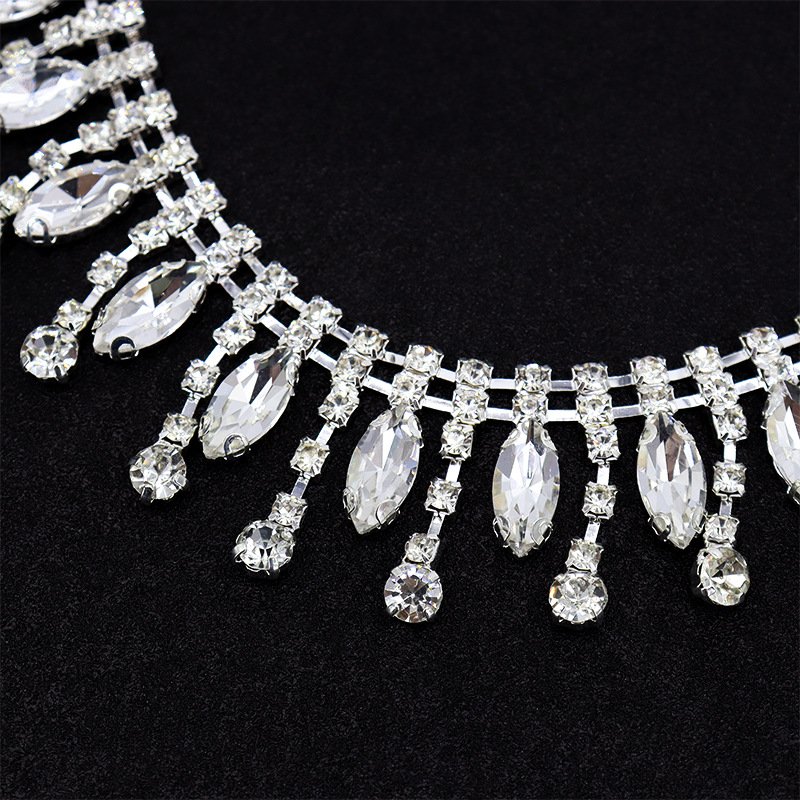 Wholesale 1 Yard Glitter Sewing Clothes Applique Strass Tassels Fringe Clear Crystal Drop Trim Glass Rhinestone Chain Trim
