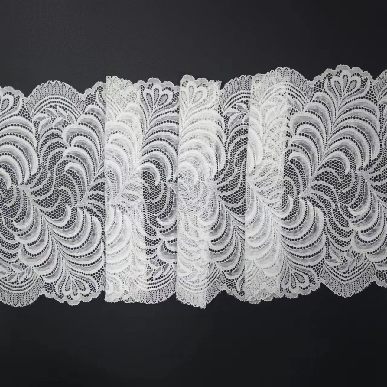 Hot Sale White Lace Trim Border Voile Nylon Spandex Lace Fabrics Roll Knitted Elastic Lace Trim for Women's Bra accessoris