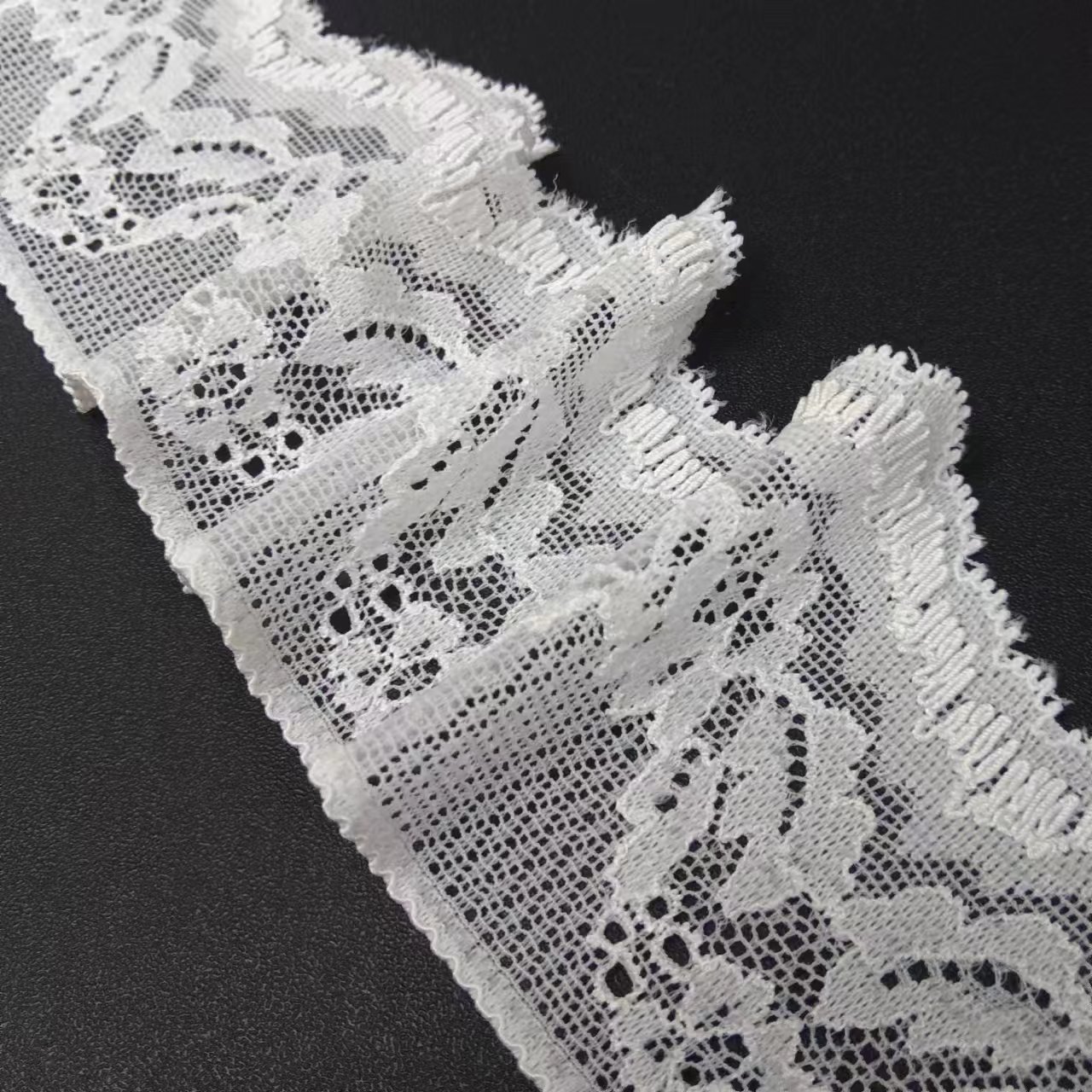 New Design White Nylon Spandex Voile Lace Trim Fabrics Elastic Lace Ribbon Tulle for Women's Underwear