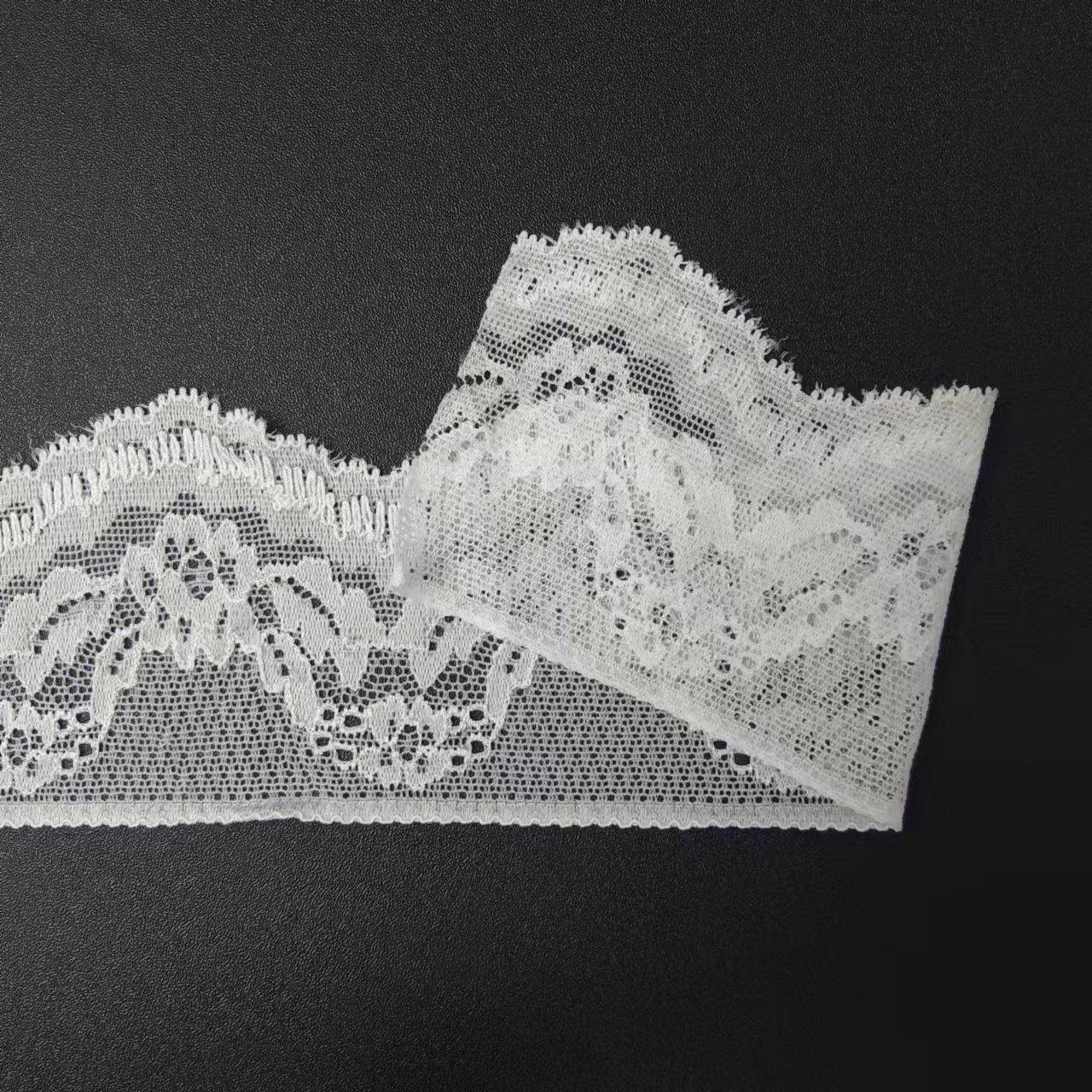 New Design White Nylon Spandex Voile Lace Trim Fabrics Elastic Lace Ribbon Tulle for Women's Underwear