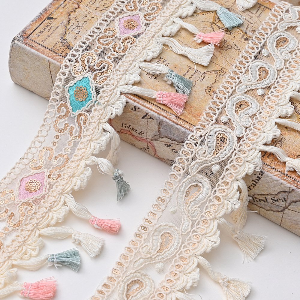 Hot Sale Crocheted Lace Trim Unique Raw Cotton Lace Trim Tassel Fringe Trim Crocheted