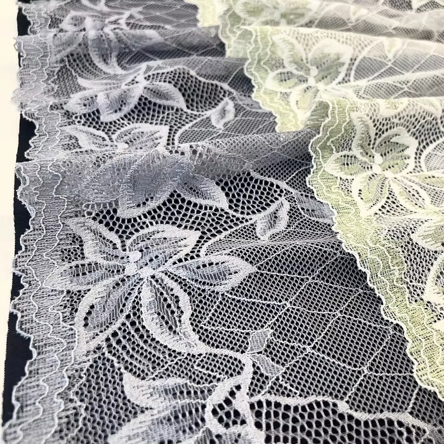 Classic Floral Stretch Lace Fabric 24cm Wide Elastic Spandex Nylon Lace Trim for Lingerie Bra Dress