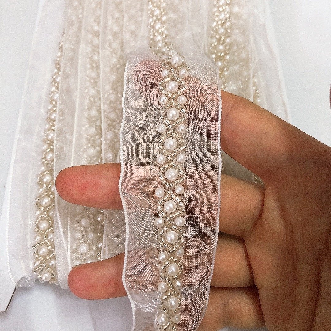 Handmade DIY accessories pearls beaded embroidery lace trimmings multi colors LT2362B