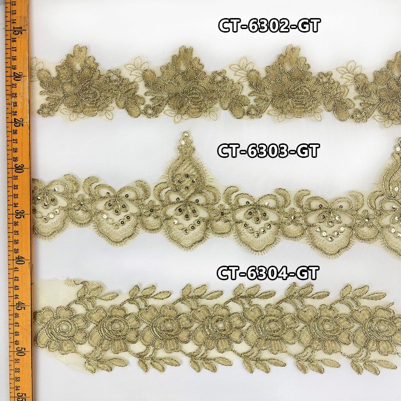Golden Lace Trim Insta Fashion Green Wedding Dress Trims Lace OEM Factory Lace Trim