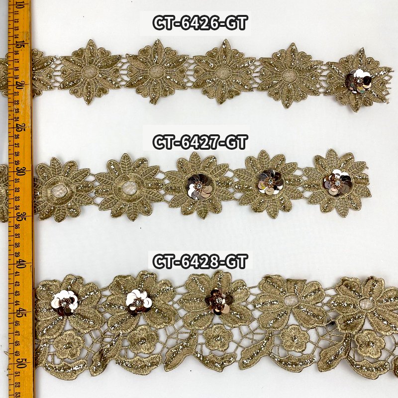 Golden Lace Trim Insta Fashion Green Wedding Dress Trims Lace OEM Factory Lace Trim