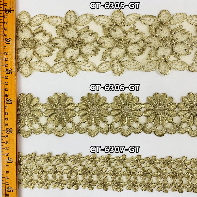 Golden Lace Trim Insta Fashion Green Wedding Dress Trims Lace OEM Factory Lace Trim