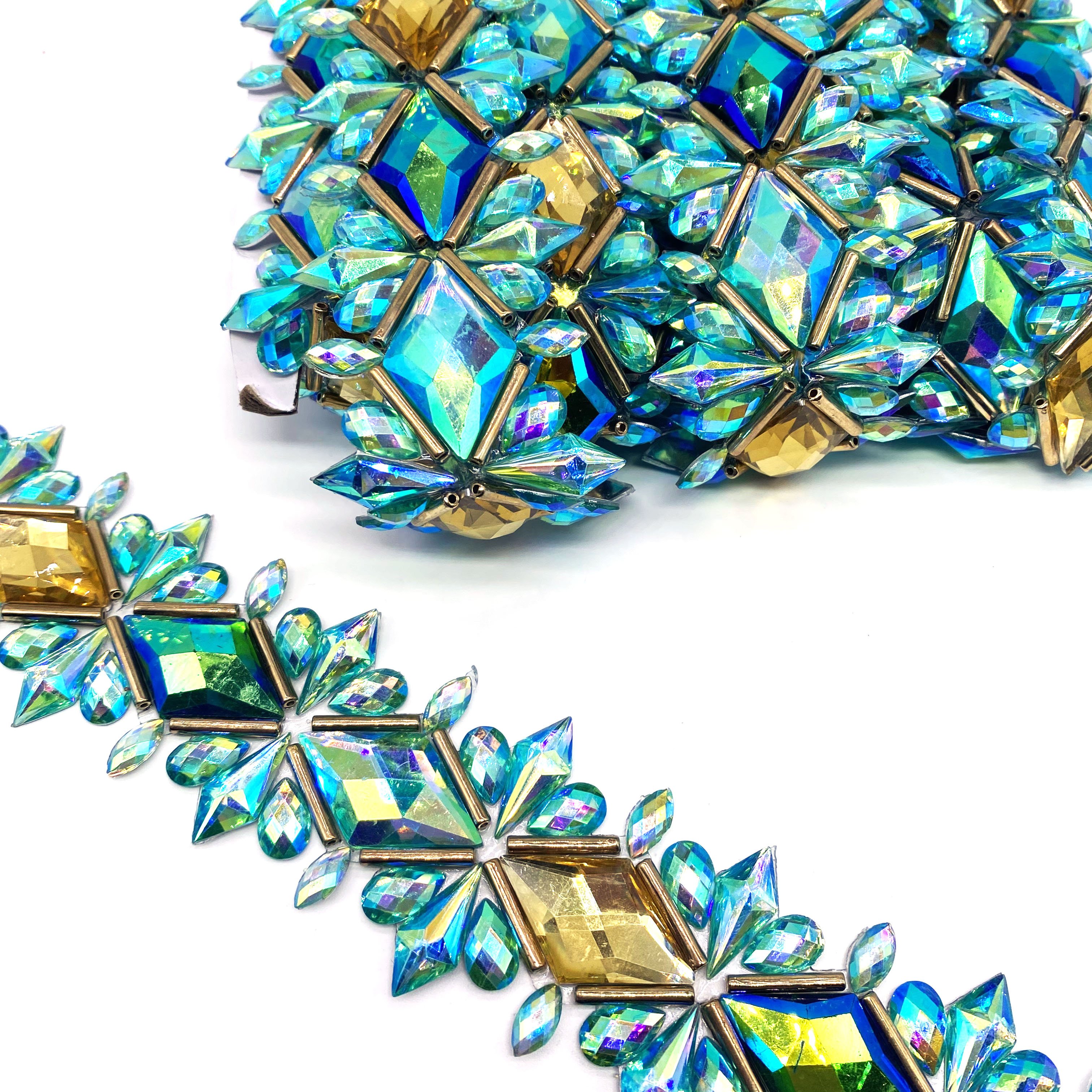 AB Resin Rhinestone Trim Gel Back Carnival Costumes Decorative Trimming for Shoes Garments Bags Home Textiles