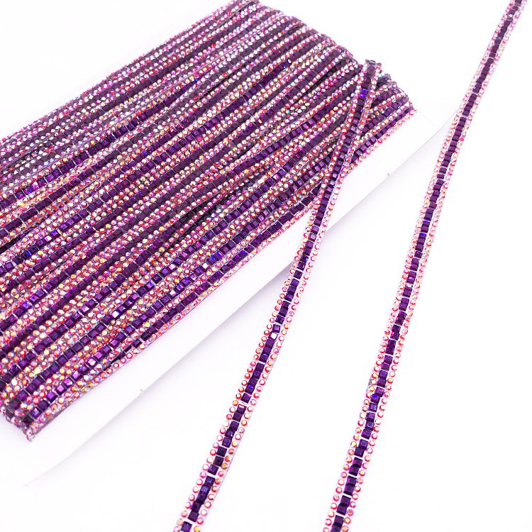 Shinning Jewelry materials purple rhinestone ribbon resin trimmings for costumes production
