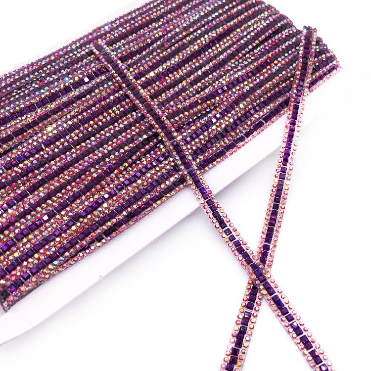 Shinning Jewelry materials purple rhinestone ribbon resin trimmings for costumes production