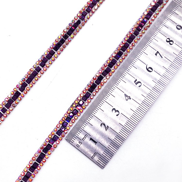Shinning Jewelry materials purple rhinestone ribbon resin trimmings for costumes production