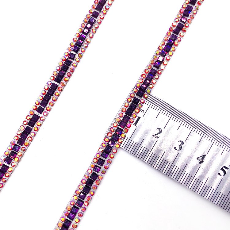Shinning Jewelry materials purple rhinestone ribbon resin trimmings for costumes production