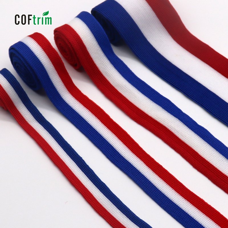 Factory price customized knitted stripe webbing band braided stripe tape white and red stripe sewing trim for decoration