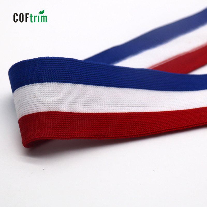 Factory price customized knitted stripe webbing band braided stripe tape white and red stripe sewing trim for decoration