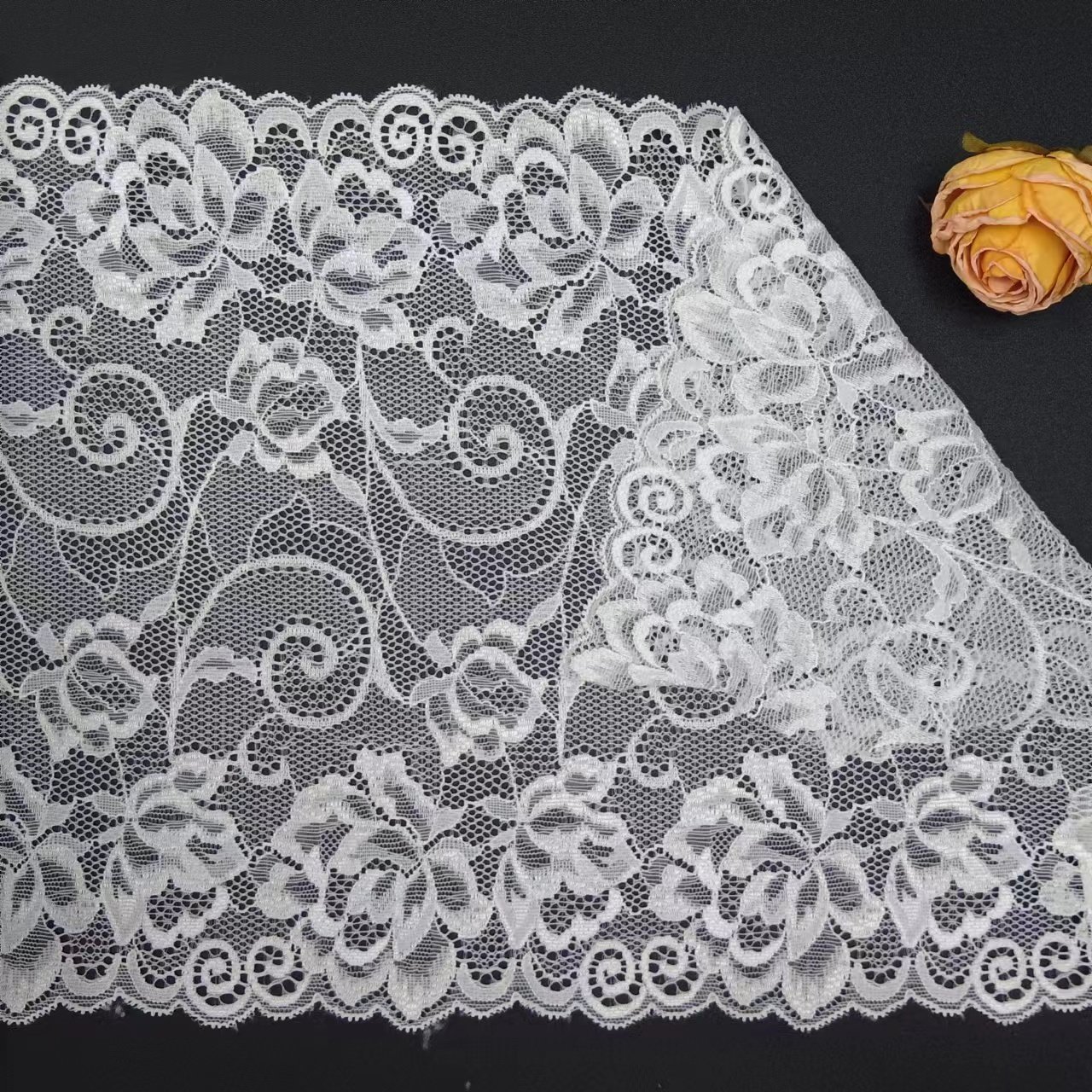 Modern Style White Voile Nylon Spandex Lace Fabrics Fancy Underwear Women Specialty Material Roll Knitted Lace Trim Elastic