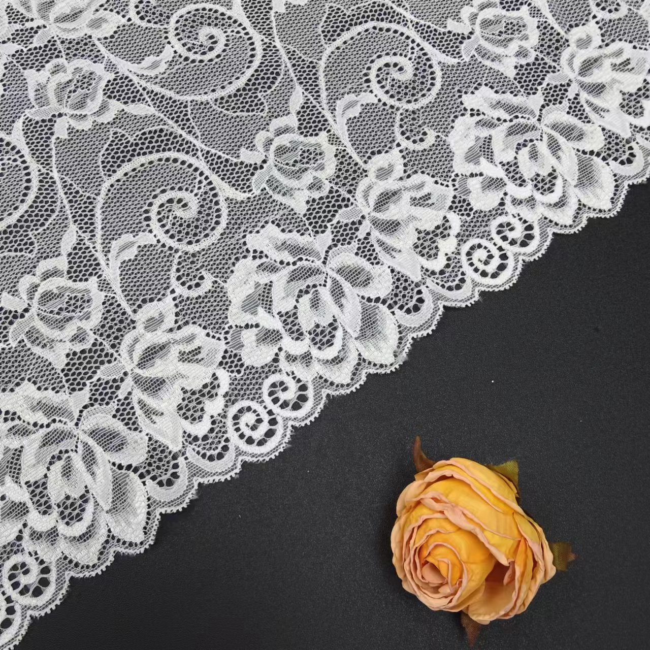 Modern Style White Voile Nylon Spandex Lace Fabrics Fancy Underwear Women Specialty Material Roll Knitted Lace Trim Elastic