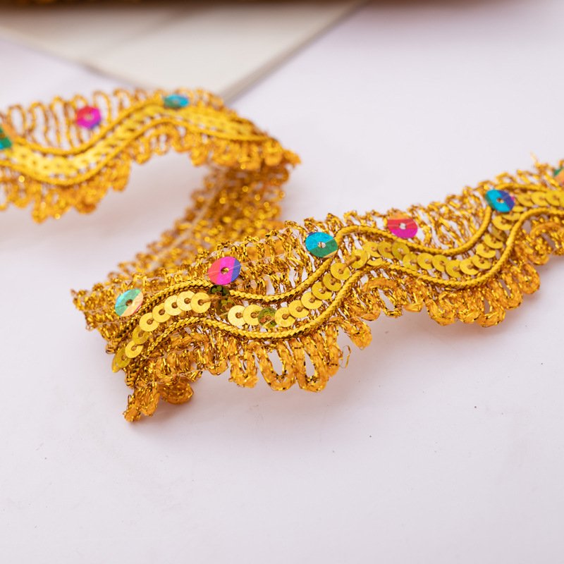 wholesale 3.5cm bead Gold And Silver border lace trim weave knitting colorful glitter sequin embroidery african laces trim