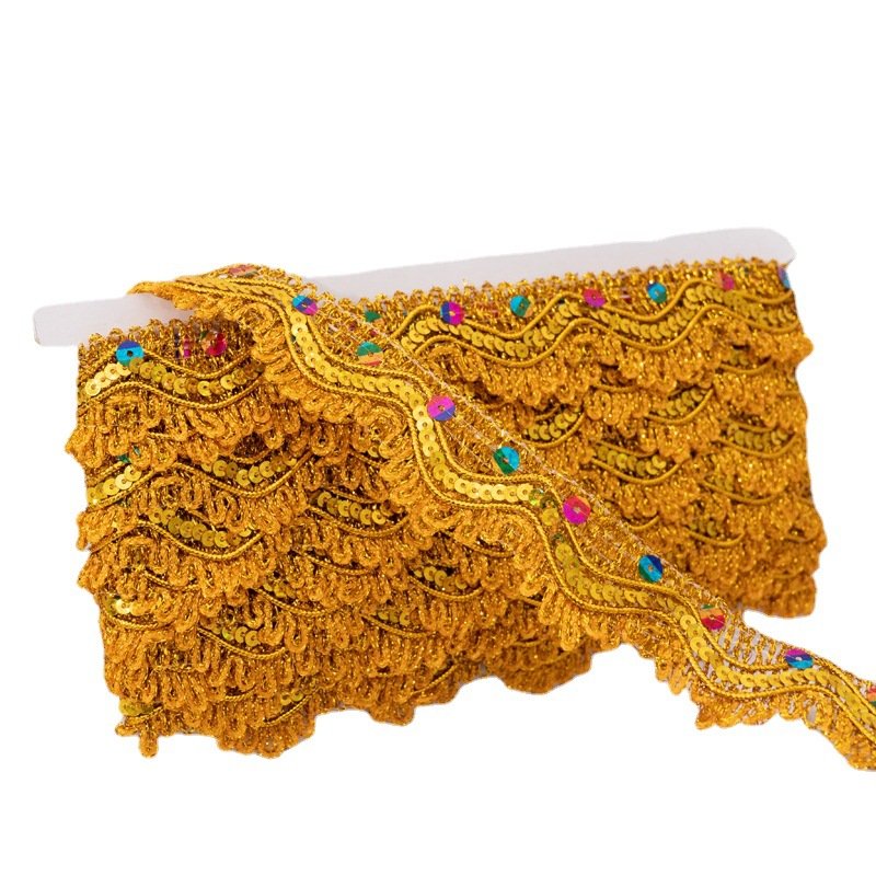 wholesale 3.5cm bead Gold And Silver border lace trim weave knitting colorful glitter sequin embroidery african laces trim