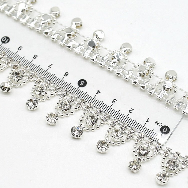 Wholesale Shiny fringe rhinestone tassel trim for clothes shoes pants decorative