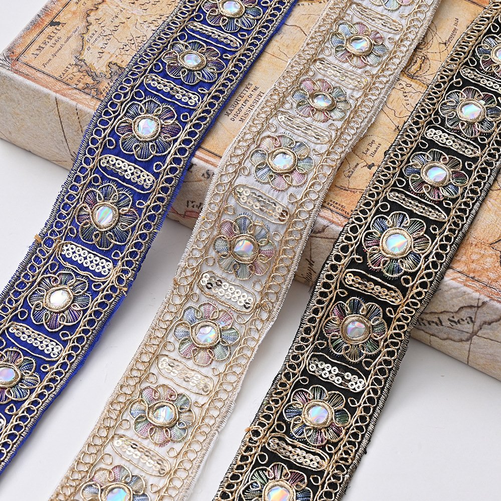 Factory Supply Classical Rope Thread Traditional Embroidery Lace Trim Flower Gold Silver Trim