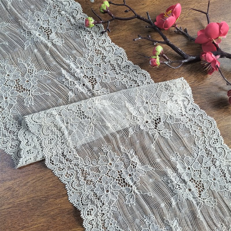 E1975 17cm Stretch Elastic Lace Trim,Black Floral Lace Fabric Elastic Lace Ribbons for Crafts and Gift Wrapping Decorating