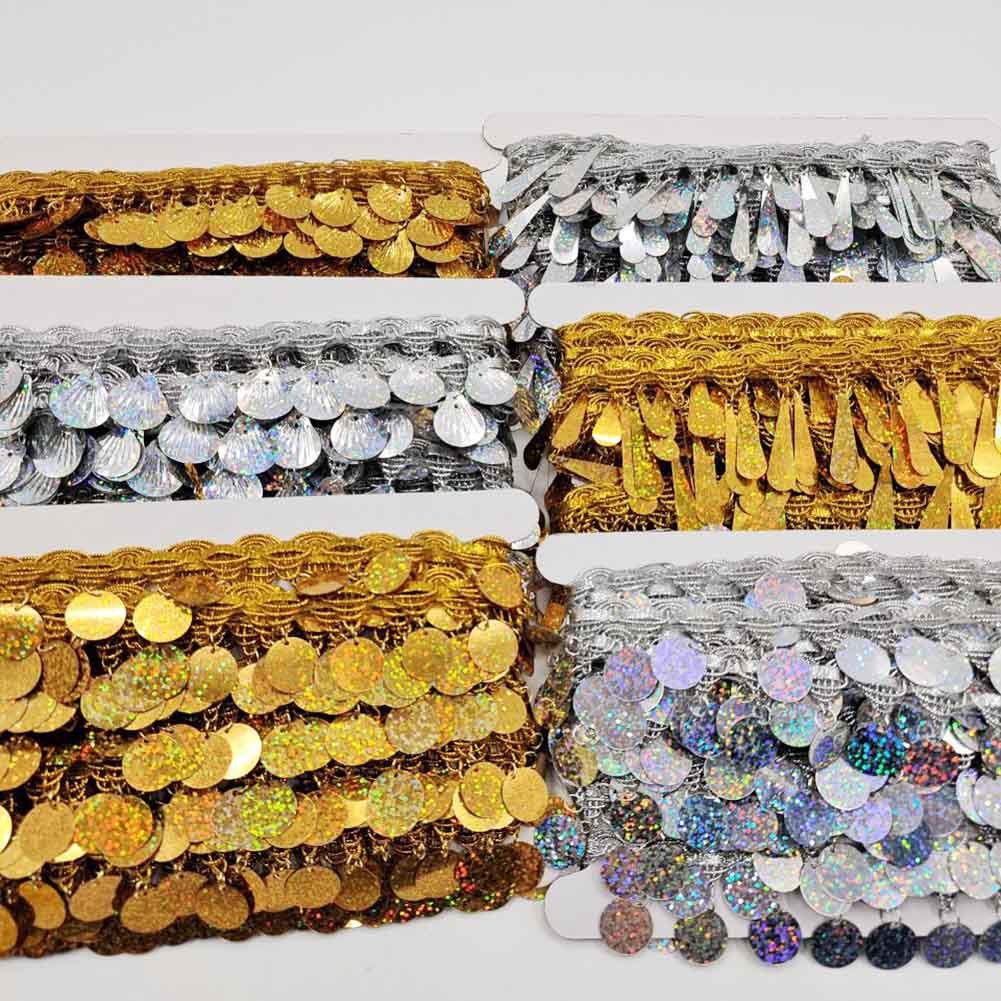 Wholesale Gold Silver Glitter Gimp Crown Flower Lace Scallop Weaving Border Trimming Tassel Fringe Lace Trim