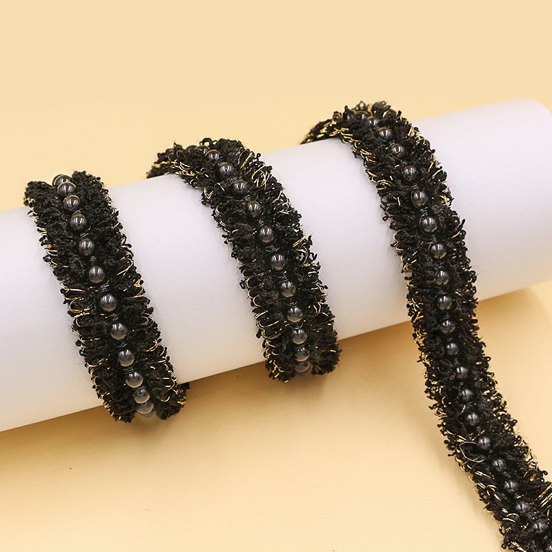 fancy style 3cm wide white black blue color tweed lace ribbon trim for garment