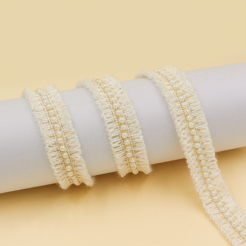 fancy style 3cm wide white black blue color tweed lace ribbon trim for garment