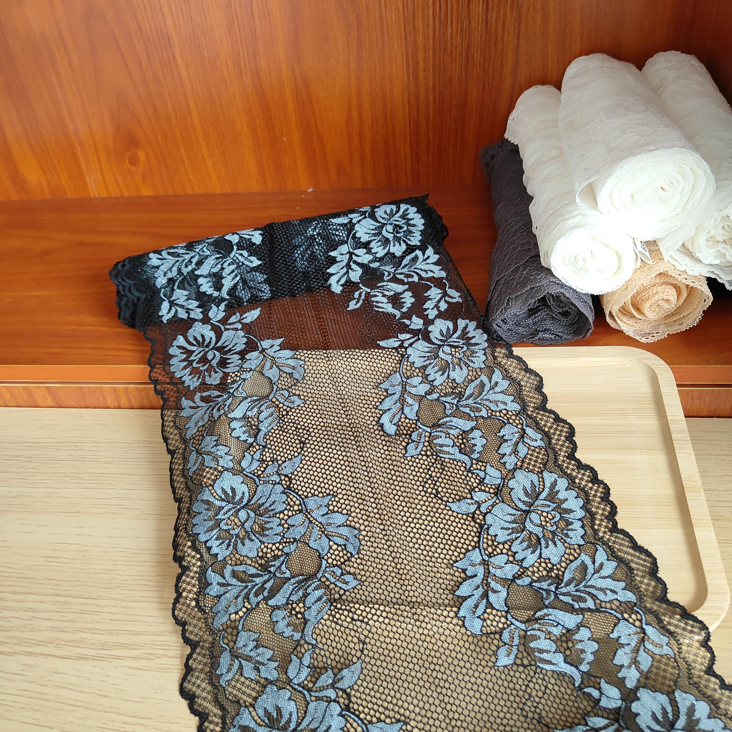 DINGD15 23.5cm Stretch Elastic Lace Trim,Floral Lace Fabric Elastic Lace Ribbons for Crafts and Gift Wrapping Decorating