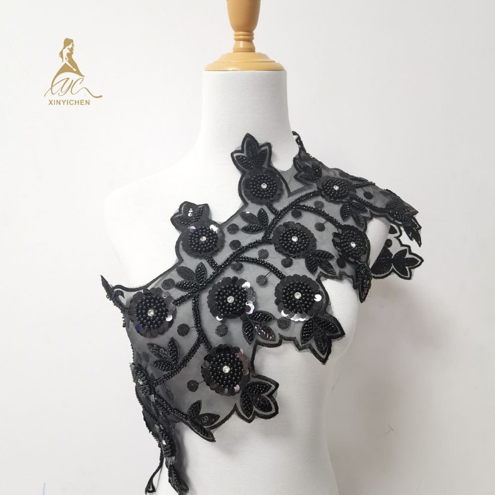 Decorative Flower Lace Applique And Trim Embroidery Beaded Sequined Lace Trim Pearl Beaded Trim