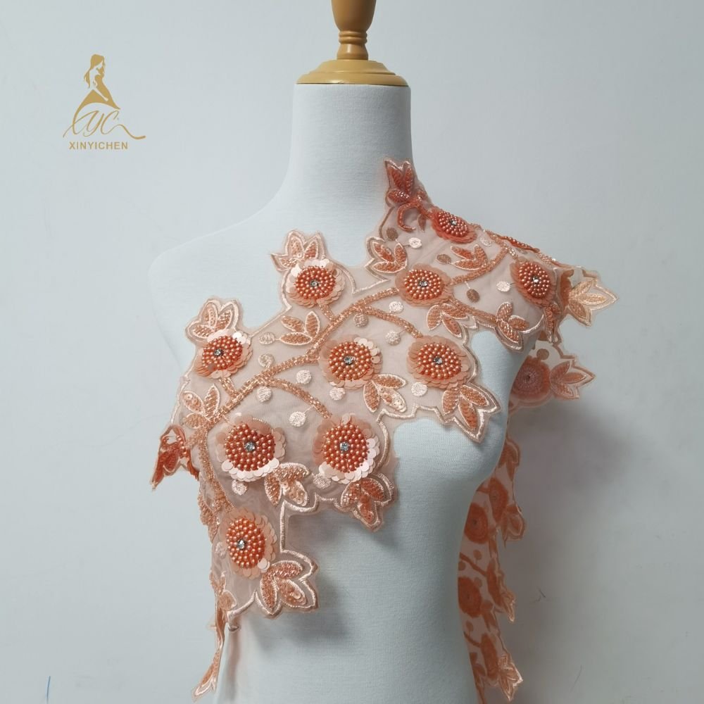Decorative Flower Lace Applique And Trim Embroidery Beaded Sequined Lace Trim Pearl Beaded Trim