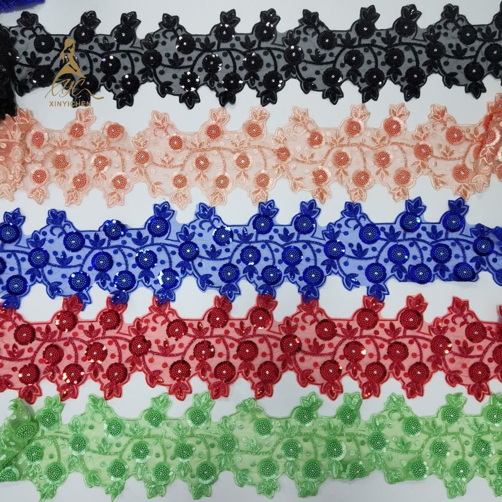 Decorative Flower Lace Applique And Trim Embroidery Beaded Sequined Lace Trim Pearl Beaded Trim