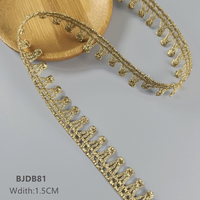 New high quality customized 1.5cm embroidery guipture lace veil necklace decorative belt fancy gold lace trim for garment BJDB80