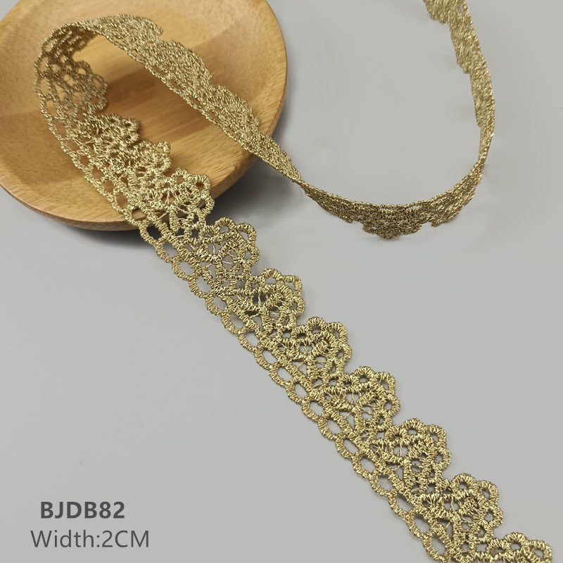 New high quality customized 1.5cm embroidery guipture lace veil necklace decorative belt fancy gold lace trim for garment BJDB80